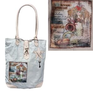 Vintage Addiction Mermaid Canvas Leather Tote